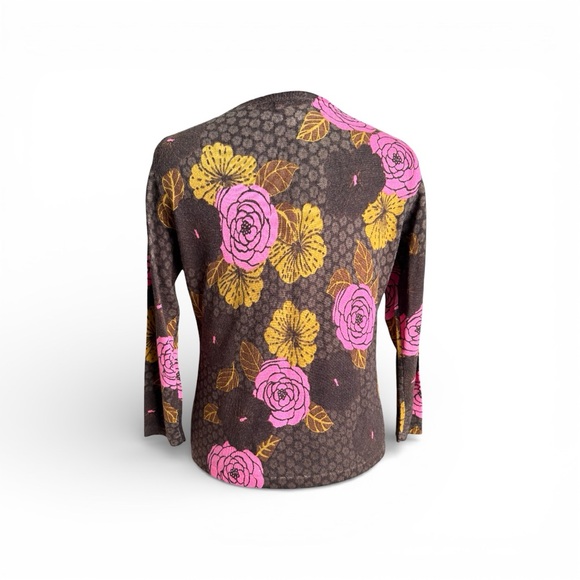 Garnet Hill Floral Cardigan in Brown with Pink and Gold Accents - Picture 5 of 8
